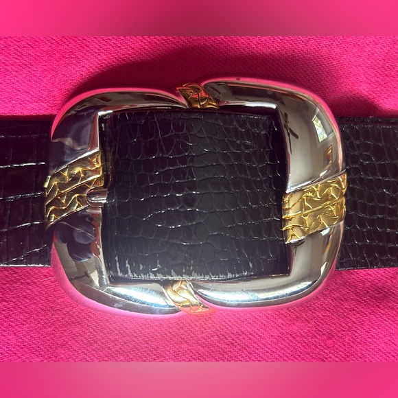 Alexis Accessories - Vintage 1980’s Alexis Kirk Wide Black Leather Adjustable Belt